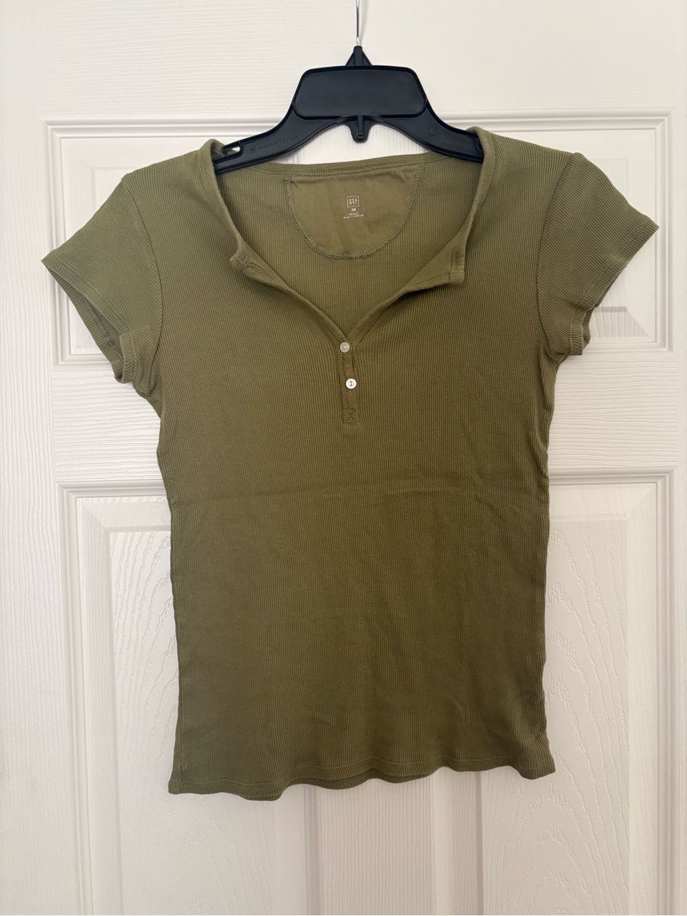 Olive Short-Sleeve Ribbed Henley Top - Women